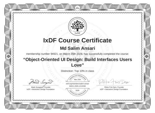 Object-Oriented UI Design: Build Interfaces Users Love certificate