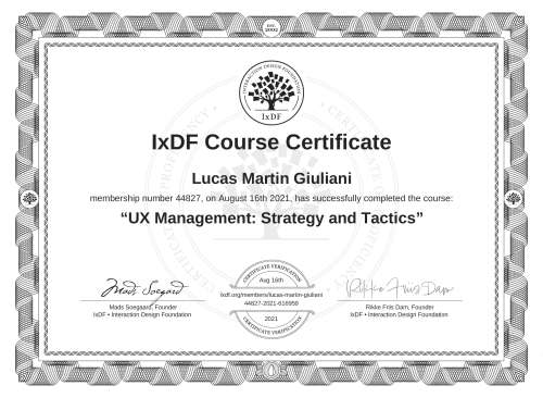 UX Management: Strategy and Tactics certificate