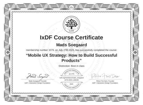 Mobile UX Strategy: How to Build Successful Products certificate