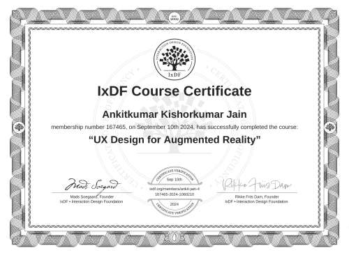UX Design for Augmented Reality certificate