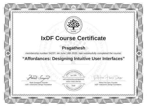 Affordances: Designing Intuitive User Interfaces certificate