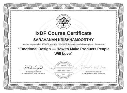 Emotional Design — How to Make Products People Will Love certificate