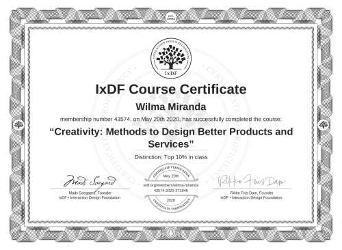 Creativity: Methods to Design Better Products and Services certificate