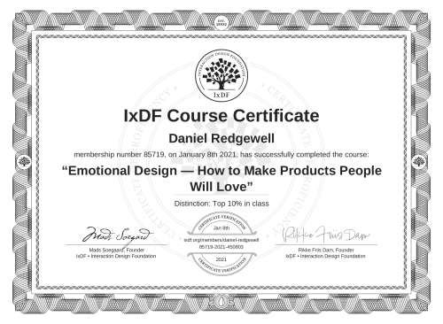 Emotional Design — How to Make Products People Will Love certificate