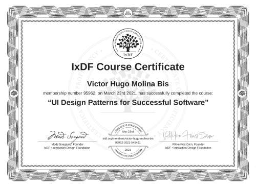 UI Design Patterns for Successful Software certificate