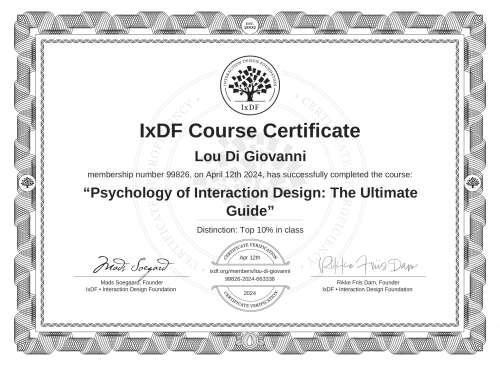Psychology of Interaction Design: The Ultimate Guide certificate