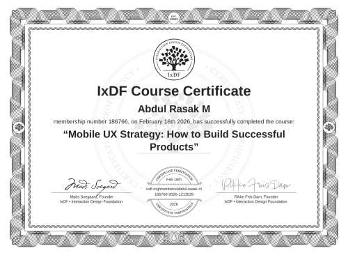 Mobile UX Strategy: How to Build Successful Products certificate