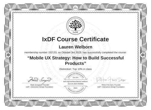 Mobile UX Strategy: How to Build Successful Products certificate