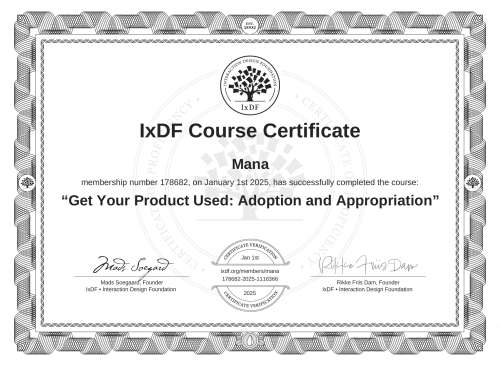 Get Your Product Used: Adoption and Appropriation certificate