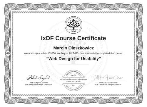 Web Design for Usability certificate
