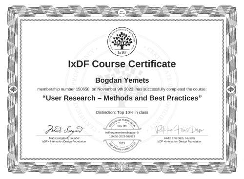 User Research – Methods and Best Practices certificate