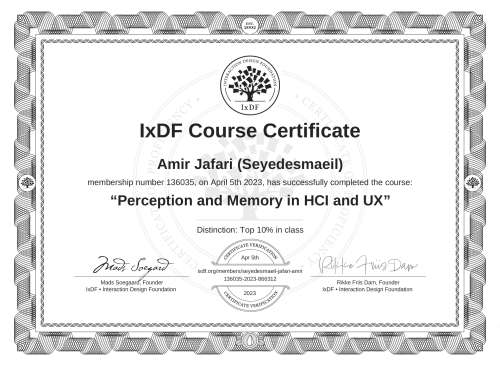 Perception and Memory in HCI and UX certificate