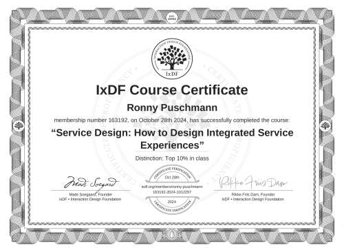 Service Design: How to Design Integrated Service Experiences certificate