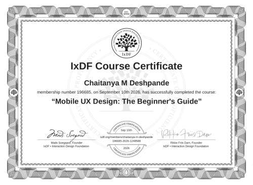 Mobile UX Design: The Beginner's Guide certificate