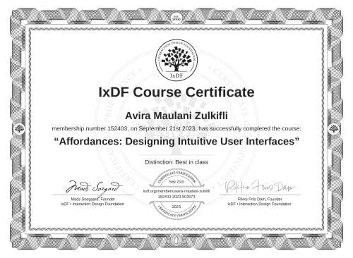 Affordances: Designing Intuitive User Interfaces certificate