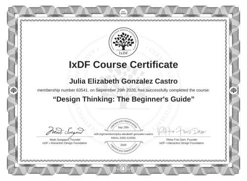 Design Thinking: The Beginner's Guide certificate
