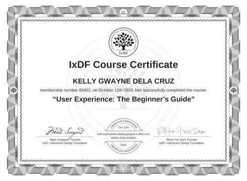 User Experience: The Beginner's Guide certificate