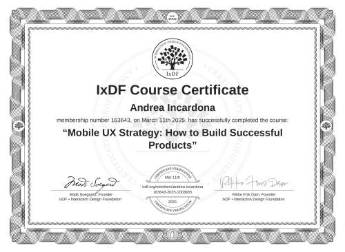 Mobile UX Strategy: How to Build Successful Products certificate