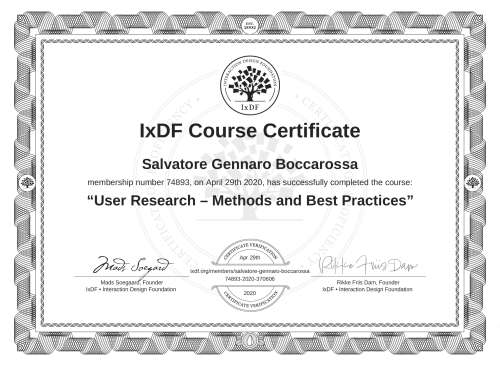 User Research – Methods and Best Practices certificate