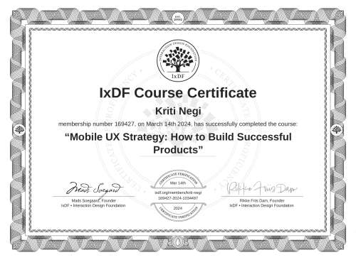 Mobile UX Strategy: How to Build Successful Products certificate