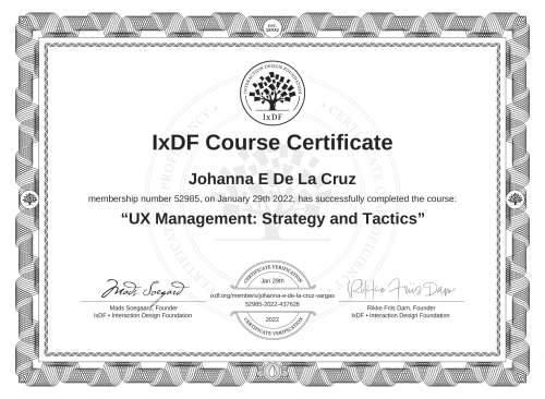 UX Management: Strategy and Tactics certificate