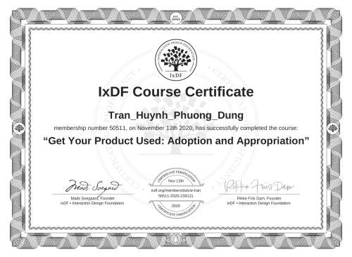 Get Your Product Used: Adoption and Appropriation certificate