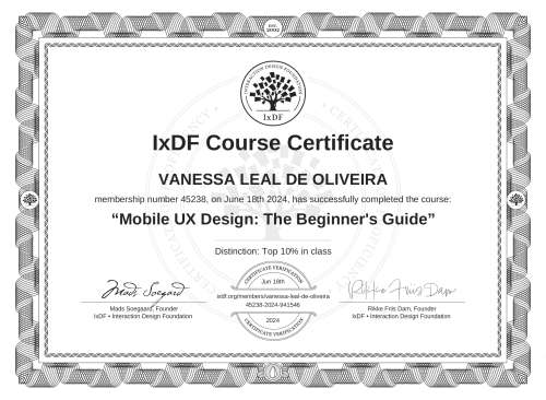 Mobile UX Design: The Beginner's Guide certificate