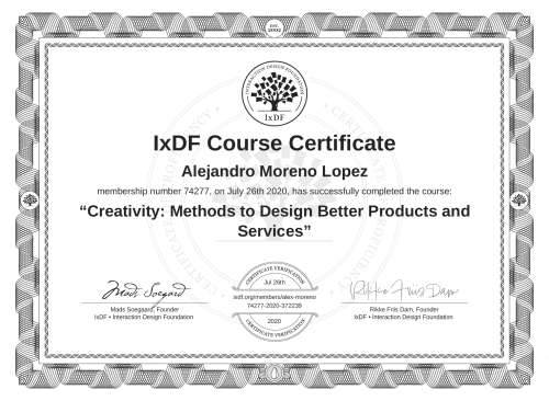 Creativity: Methods to Design Better Products and Services certificate
