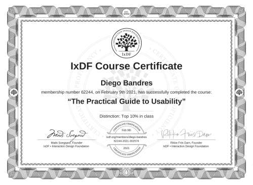 The Practical Guide to Usability certificate