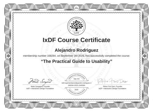 The Practical Guide to Usability certificate