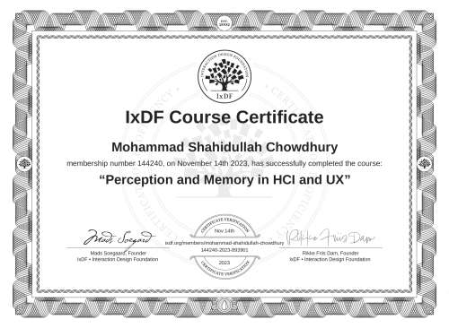 Perception and Memory in HCI and UX certificate