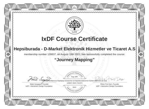Journey Mapping certificate