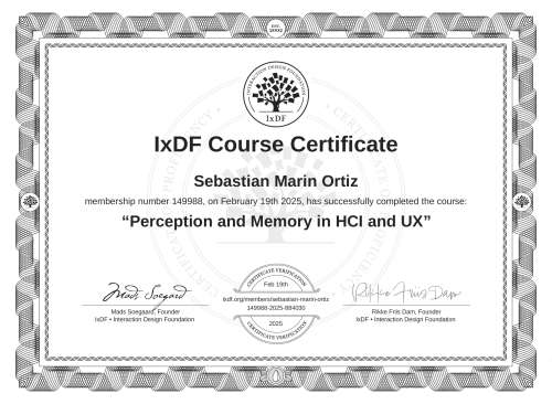 Perception and Memory in HCI and UX certificate