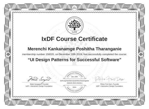 UI Design Patterns for Successful Software certificate