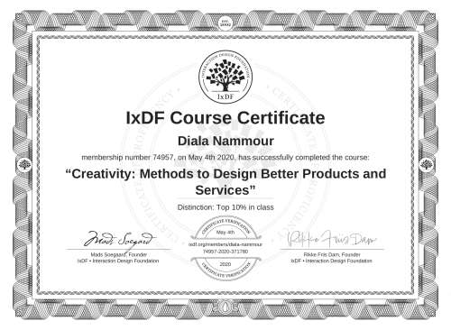 Creativity: Methods to Design Better Products and Services certificate