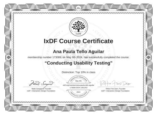 Conducting Usability Testing certificate