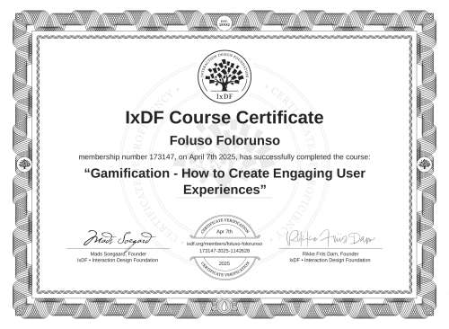 Gamification - How to Create Engaging User Experiences certificate