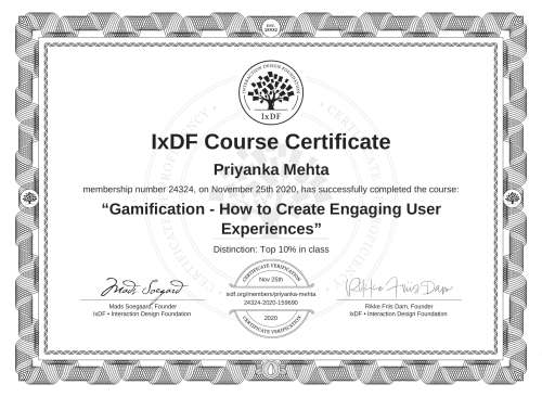 Gamification - How to Create Engaging User Experiences certificate