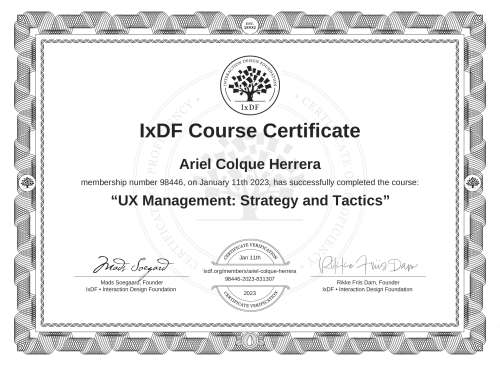 UX Management: Strategy and Tactics certificate