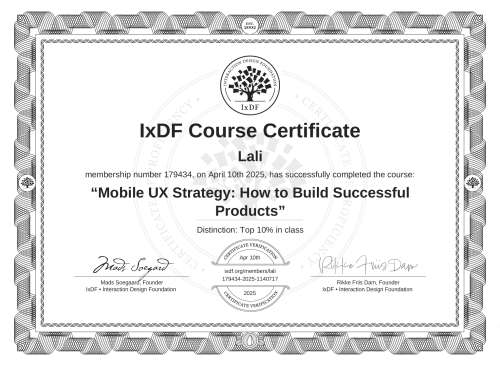 Mobile UX Strategy: How to Build Successful Products certificate