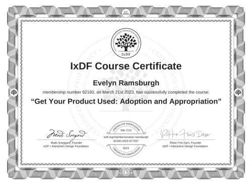 Get Your Product Used: Adoption and Appropriation certificate