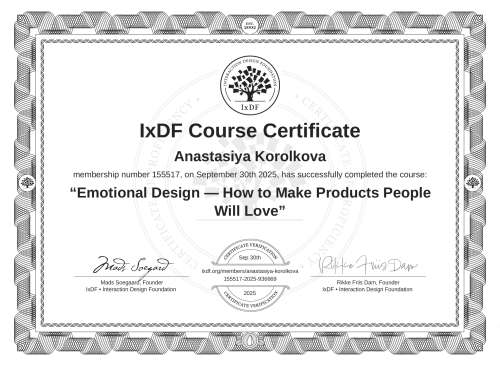 Emotional Design — How to Make Products People Will Love certificate