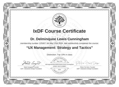 UX Management: Strategy and Tactics certificate