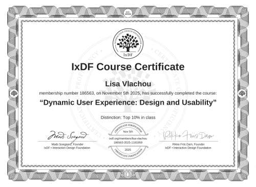 Dynamic User Experience: Design and Usability certificate