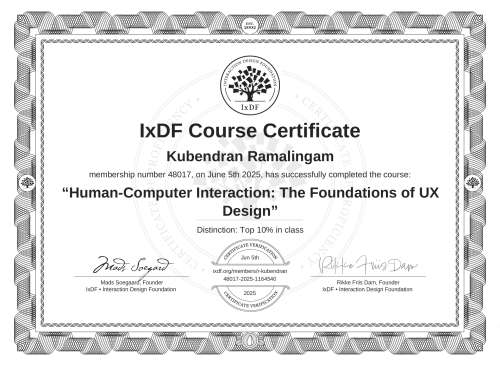 Human-Computer Interaction: The Foundations of UX Design certificate