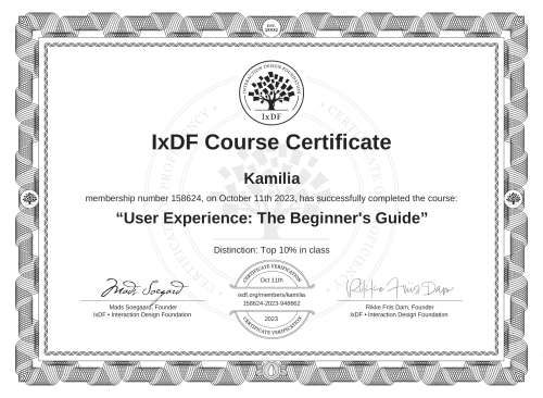 User Experience: The Beginner's Guide certificate
