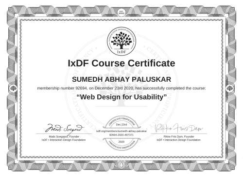 Web Design for Usability certificate