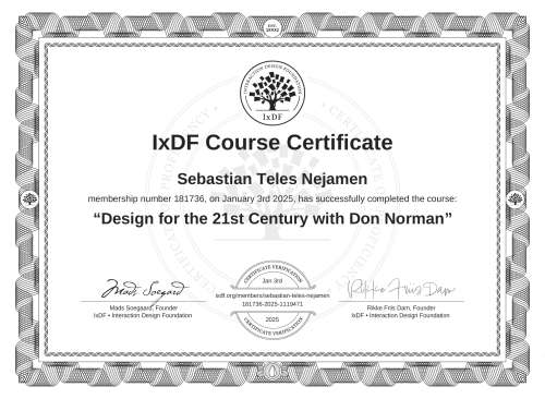 Design for the 21st Century with Don Norman certificate