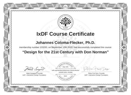 Design for the 21st Century with Don Norman certificate