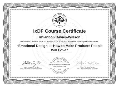 Emotional Design — How to Make Products People Will Love certificate